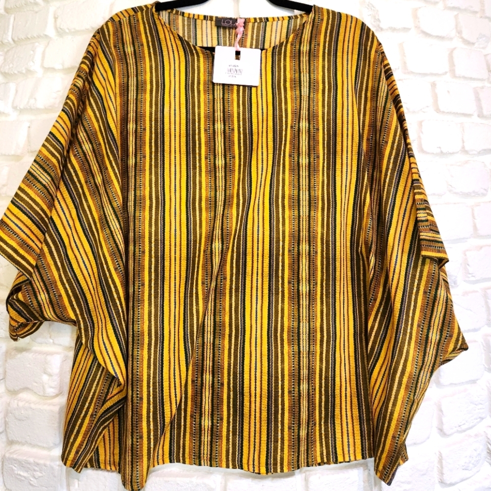Lola Made In Italy Brown Yellow and Brown Striped Tunic Top One Size